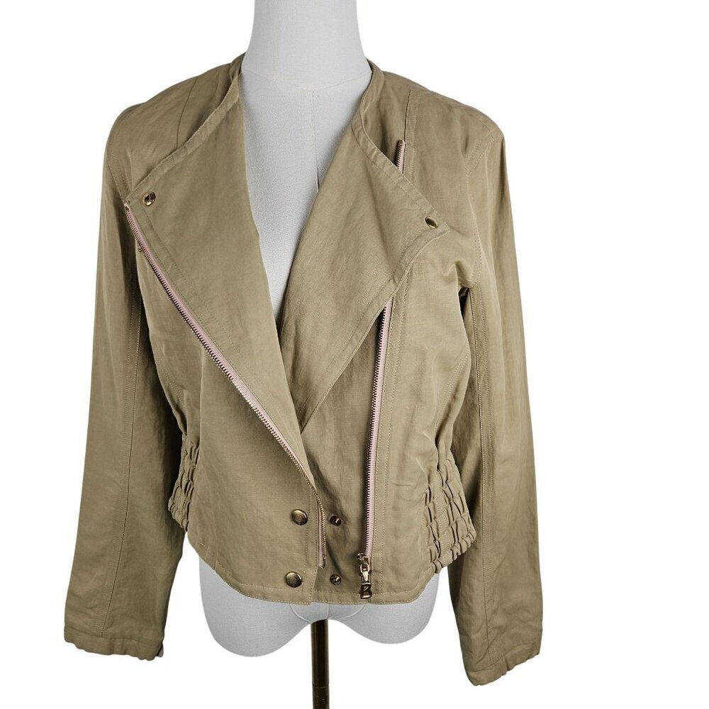 Sonia Bogner Beige Asymmetrical Zip Moto Jacket US 8 Medium EUC!